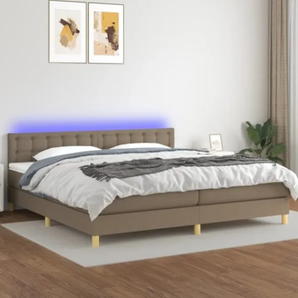 vidaXL Sängar>Ramsäng med madrass & LED taupe 200x200 cm tyg