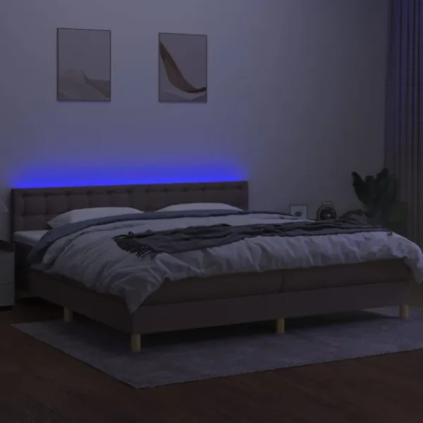vidaXL Sängar>Ramsäng med madrass & LED taupe 200x200 cm tyg