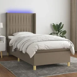 vidaXL Sängar>Ramsäng med madrass & LED taupe 90x200 cm tyg
