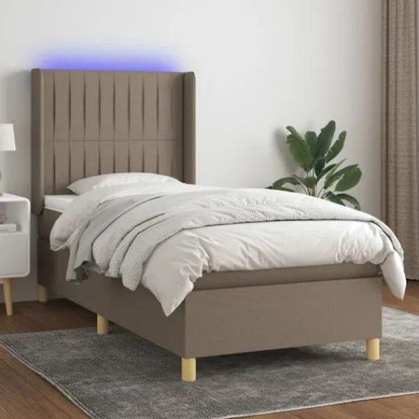 vidaXL Sängar>Ramsäng med madrass & LED taupe 90x200 cm tyg
