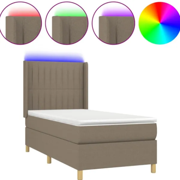 vidaXL Sängar>Ramsäng med madrass & LED taupe 90x200 cm tyg