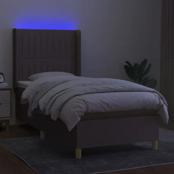 vidaXL Sängar>Ramsäng med madrass & LED taupe 90x200 cm tyg