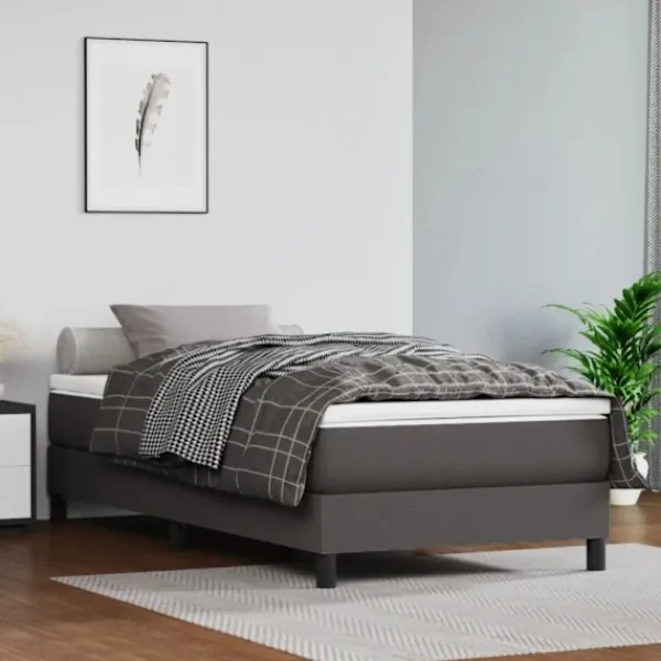 vidaXL Sängar>Ramsäng med madrass grå 90x200 cm konstläder