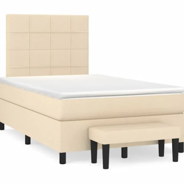 vidaXL Sängar>Ramsäng med madrass gräddvit 120x200 cm tyg