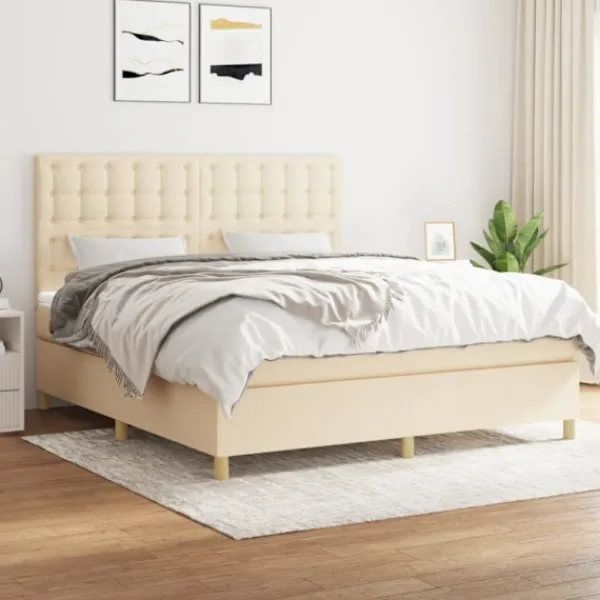 vidaXL Sängar>Ramsäng med madrass gräddvit 180x200 cm tyg
