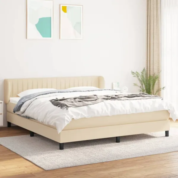 vidaXL Sängar>Ramsäng med madrass gräddvit 180x200 cm tyg