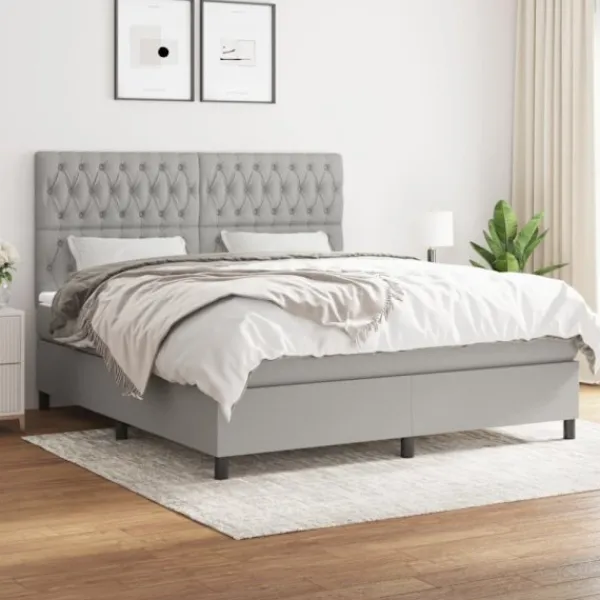 vidaXL Sängar>Ramsäng med madrass ljusgrå 180x200 cm tyg