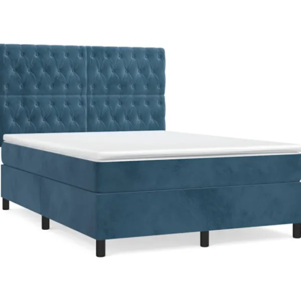 vidaXL Sängar>Ramsäng med madrass mörkblå 140x200 cm sammet