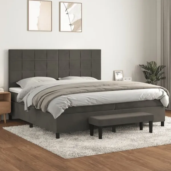 vidaXL Sängar>Ramsäng med madrass mörkgrå 200x200 cm sammet