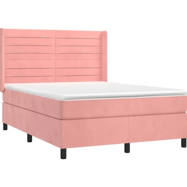 vidaXL Sängar>Ramsäng med madrass rosa 140x190 cm sammet