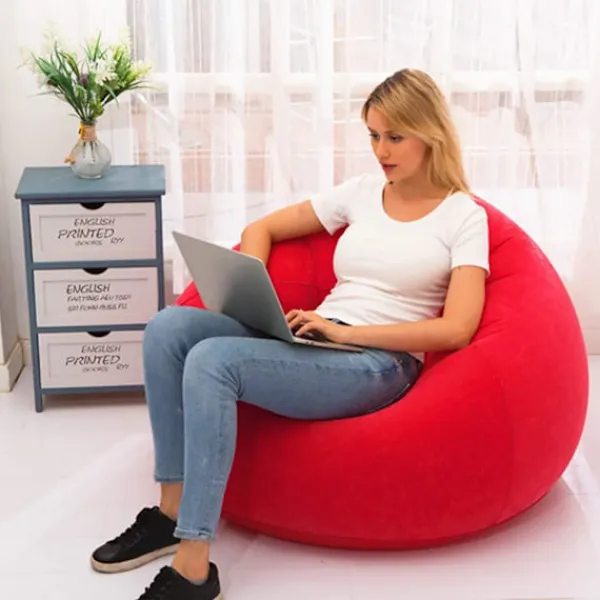 Sittsäckar>Röd flockad PVC uppblåsbar sittsäck (vuxenstorlek)