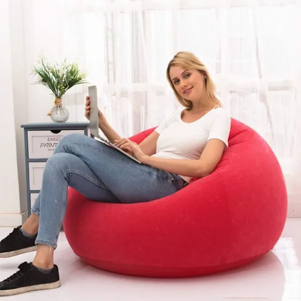 Sittsäckar>Röd flockad PVC uppblåsbar sittsäck (vuxenstorlek)