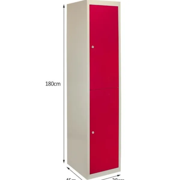 Skåp>Röd metallskåp 2 dörrar 45 x 38 x 180 cm Gym Skolskåp