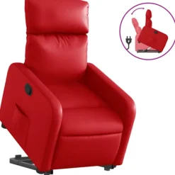 vidaXL Fåtöljer>Reclinerfåtölj med uppresningshjälp röd konstläder