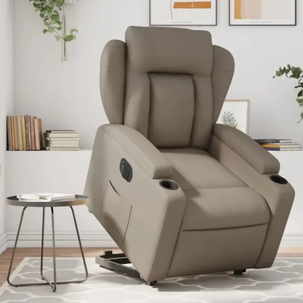 vidaXL Fåtöljer>Reclinerfåtölj med uppresningshjälp cappuccino konstläder