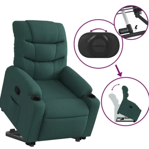 vidaXL Fåtöljer>Reclinerfåtölj med uppresningshjälp mörkgrön tyg