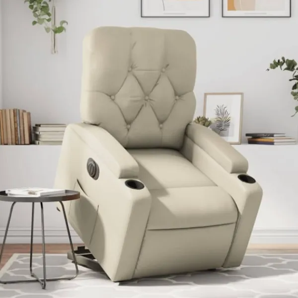vidaXL Fåtöljer>Reclinerfåtölj med uppresningshjälp gräddvit konstläder