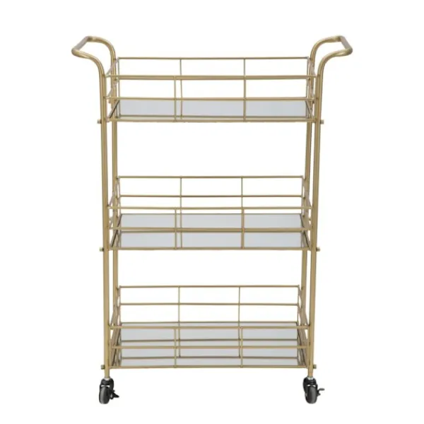 B2X Sideboards>Rektangulär guldfärgad metallvagn, 3 spegelhyllor