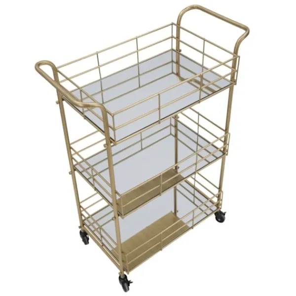 B2X Sideboards>Rektangulär guldfärgad metallvagn, 3 spegelhyllor