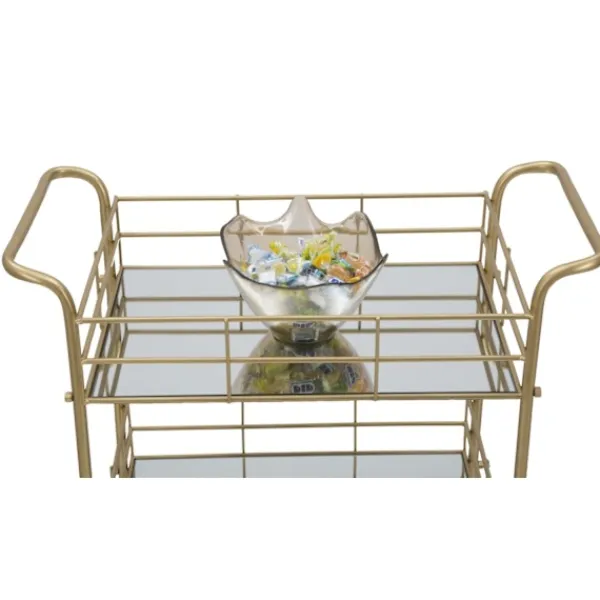 B2X Sideboards>Rektangulär guldfärgad metallvagn, 3 spegelhyllor