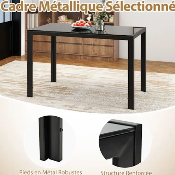 COSTWAY Matbord>Rektangulär Matbord 120 cm för 4 personer - - Glastopp - Metallram för Kök, Vardagsrum