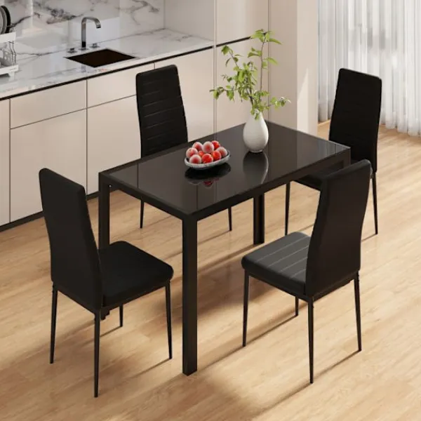 COSTWAY Matbord>Rektangulär Matbord 120 cm för 4 personer - - Glastopp - Metallram för Kök, Vardagsrum