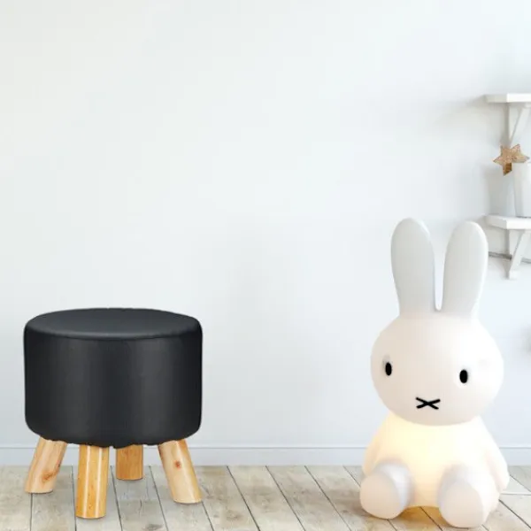 RELAXDAYS Pallar>Taburett i konstläder 4 träben puff dekoration stoppad rund sits HxD 30 x 30 cm, svart svart, ljusbrun