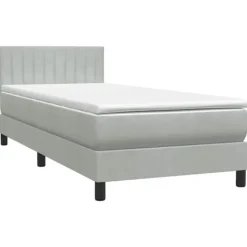 vidaXL Sängar>Resårsäng med madrass ljusgrå 90x220 cm sammet