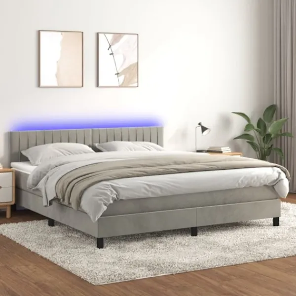 vidaXL Sängar>Resårsäng med madrass och LED ljusgrå 160x200 cm sammet