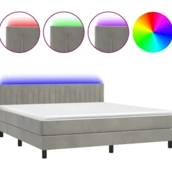 vidaXL Sängar>Resårsäng med madrass och LED ljusgrå 160x200 cm sammet