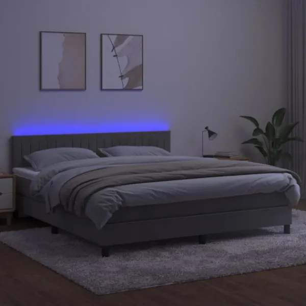 vidaXL Sängar>Resårsäng med madrass och LED ljusgrå 160x200 cm sammet