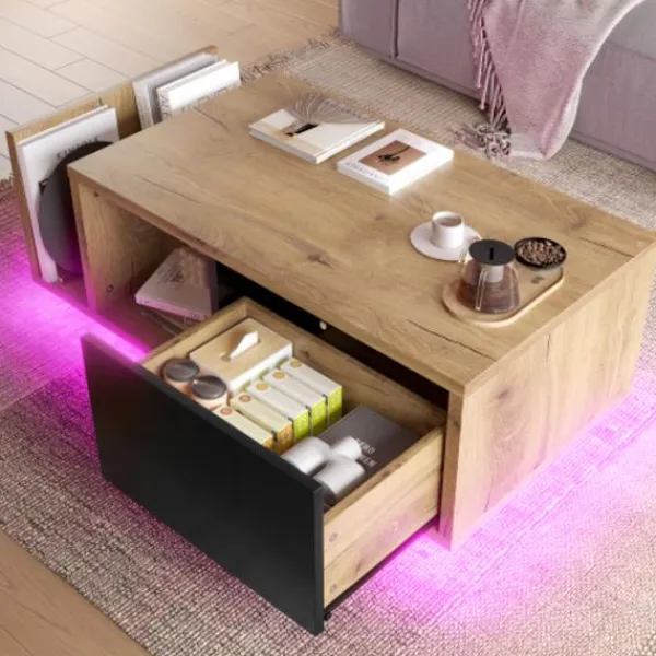 Soffbord>Retro skänk som rumsavdelare med LED - trä- och metalldesign, dimbar, smart förvaringsutrymme