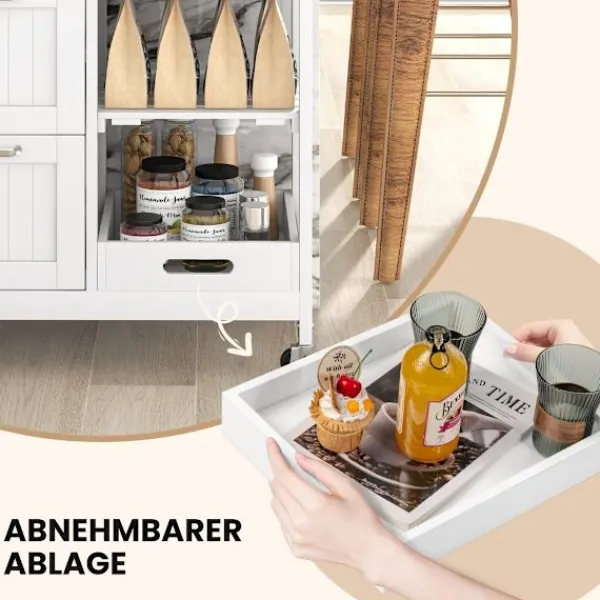 Northix Köksö>Rolling Kitchen Island Cart med 2-lagers förvaring, vit