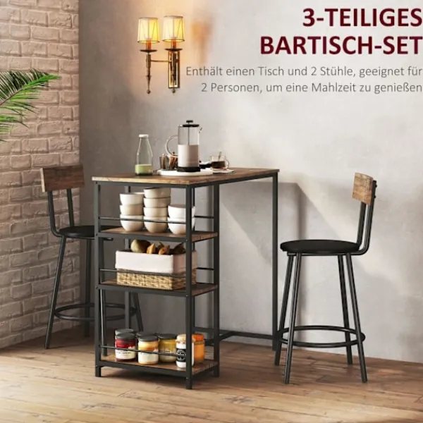 Rootz Living Matgrupper>Rootz 3 -delat ätuppsättning med barbord - Small Kitchen Set - Space Saving Dining - Extra förvaring, 90 x 50 x 90,5 cm bord, 36 x 47 x 91 cm stolar | Fyndiq