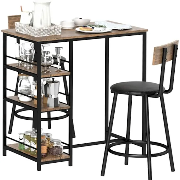 Rootz Living Matgrupper>Rootz 3 -delat ätuppsättning med barbord - Small Kitchen Set - Space Saving Dining - Extra förvaring, 90 x 50 x 90,5 cm bord, 36 x 47 x 91 cm stolar | Fyndiq