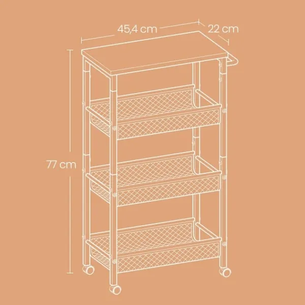 Rootz Living Köksö>Rootz 4 Level Troting Trolley - Kitchen Cart - Mal Nisch Shelf - Vintage Brown Black - Rymdräddande design - 22 x 45,4 x 77 cm