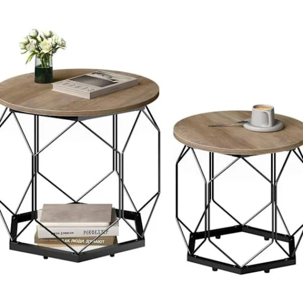 Rootz Living Småbord>Rootz 2 set soffbord - vardagsrumsbord - sidobord - hög kvalitet & mångsidig - 50x45x50cm, 40x36x40cm -brun träutseende