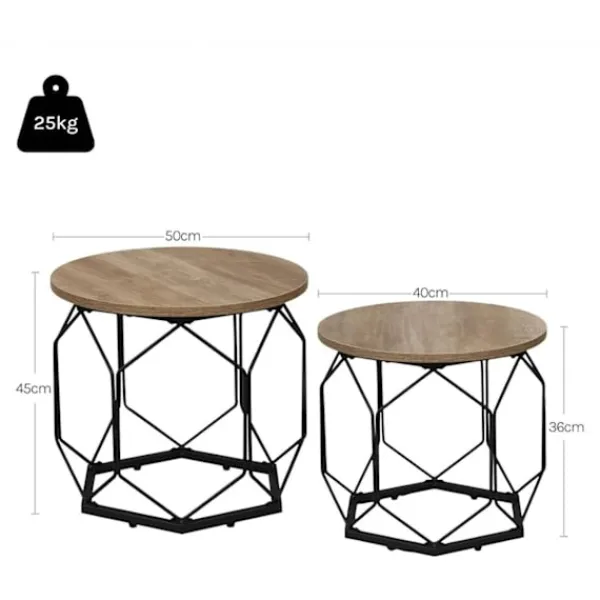 Rootz Living Småbord>Rootz 2 set soffbord - vardagsrumsbord - sidobord - hög kvalitet & mångsidig - 50x45x50cm, 40x36x40cm -brun träutseende