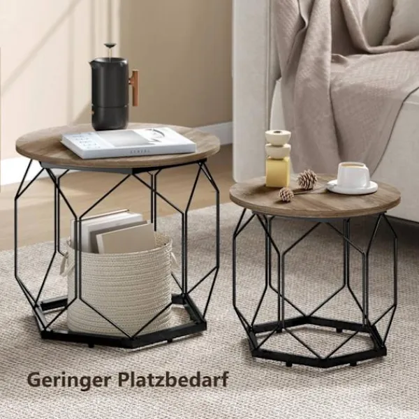 Rootz Living Småbord>Rootz 2 set soffbord - vardagsrumsbord - sidobord - hög kvalitet & mångsidig - 50x45x50cm, 40x36x40cm -brun träutseende