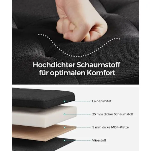 Rootz Living Kistor & Koffertar>Rootz 1 Storage Ottoman - Sittkista - Stor pall - MDF & skum - Imiterad linne - 38cm x 76cm x 38cm - Svart - 5,6 kg - 300 kg Kapacitet