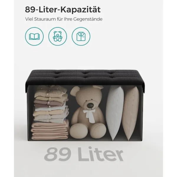 Rootz Living Kistor & Koffertar>Rootz 1 Storage Ottoman - Sittkista - Stor pall - MDF & skum - Imiterad linne - 38cm x 76cm x 38cm - Svart - 5,6 kg - 300 kg Kapacitet
