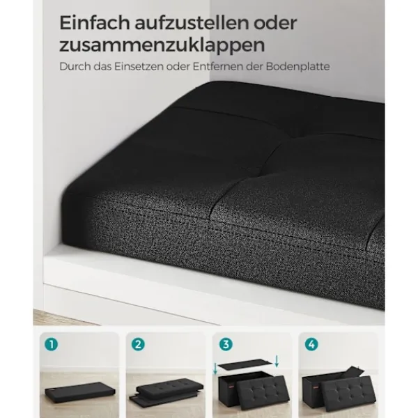 Rootz Living Kistor & Koffertar>Rootz 1 Storage Ottoman - Sittkista - Stor pall - MDF & skum - Imiterad linne - 38cm x 76cm x 38cm - Svart - 5,6 kg - 300 kg Kapacitet