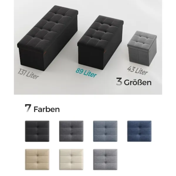 Rootz Living Kistor & Koffertar>Rootz 1 Storage Ottoman - Sittkista - Stor pall - MDF & skum - Imiterad linne - 38cm x 76cm x 38cm - Svart - 5,6 kg - 300 kg Kapacitet