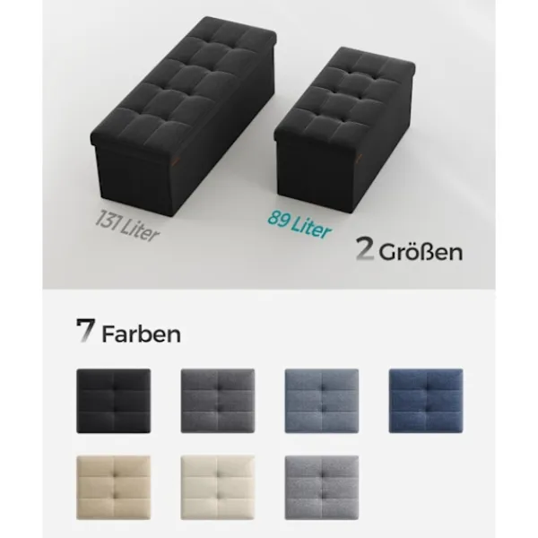 Rootz Living Kistor & Koffertar>Rootz 1 Storage Ottoman - Sittkista - Stor pall - MDF & skum - Imiterad linne - 38cm x 76cm x 38cm - Svart - 5,6 kg - 300 kg Kapacitet