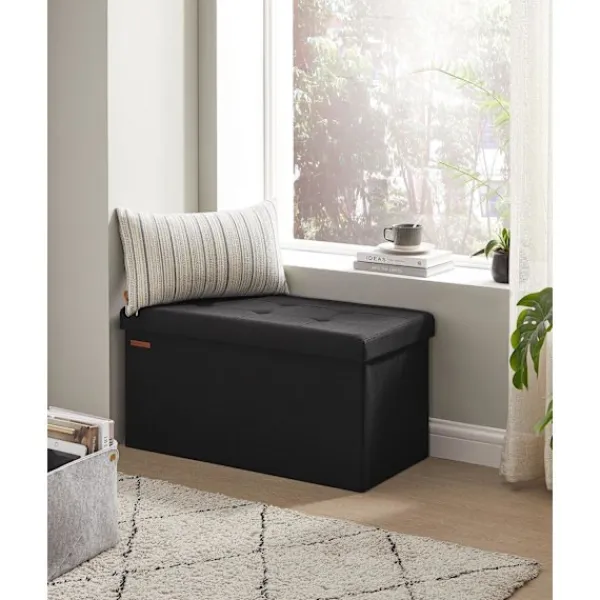Rootz Living Kistor & Koffertar>Rootz 1 Storage Ottoman - Sittkista - Stor pall - MDF & skum - Imiterad linne - 38cm x 76cm x 38cm - Svart - 5,6 kg - 300 kg Kapacitet