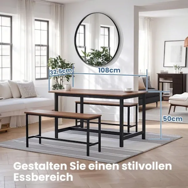 Rootz Living Matgrupper>Rootz 2 -stycken matbänkuppsättning - Köksbänkar - Matsalsbänkar - Robust järnram - 108 cm x 32,5 cm x 50 cm