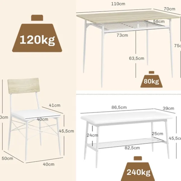 Rootz Living Matgrupper>Rootz 4 -stycken matbordsset - Köksbord - Matsalet - vadderad komfort - 110W x 70d x 75 timmar cm bord, 40W x 50d x 80h cm stolar