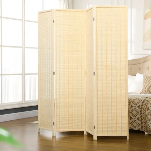 Rootz Living Kontorsmöbler>Rootz 4 -stycksrumsdelare - Sekretessskärm - Foldbar partition - Natural Bamboo - 180 cm x 180 cm - Enkel förvaring för vardagsrum, sovrum