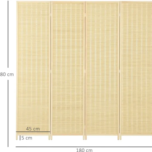 Rootz Living Kontorsmöbler>Rootz 4 -stycksrumsdelare - Sekretessskärm - Foldbar partition - Natural Bamboo - 180 cm x 180 cm - Enkel förvaring för vardagsrum, sovrum