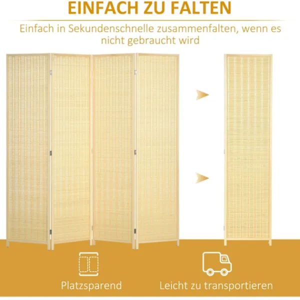 Rootz Living Kontorsmöbler>Rootz 4 -stycksrumsdelare - Sekretessskärm - Foldbar partition - Natural Bamboo - 180 cm x 180 cm - Enkel förvaring för vardagsrum, sovrum